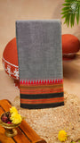 Grey & Black Temple Border Handloom Narayanpet Cotton Saree