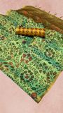 Green Floral Printed Handloom Zari Weaving Tissue Silk Saree