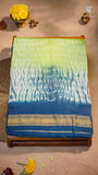 Parrot Green & Blue Ombre Handblocked Pure Maheshwari Cotton Saree