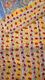 Blue & Red Yellow Floral Handblocked Pure Georgette Saree