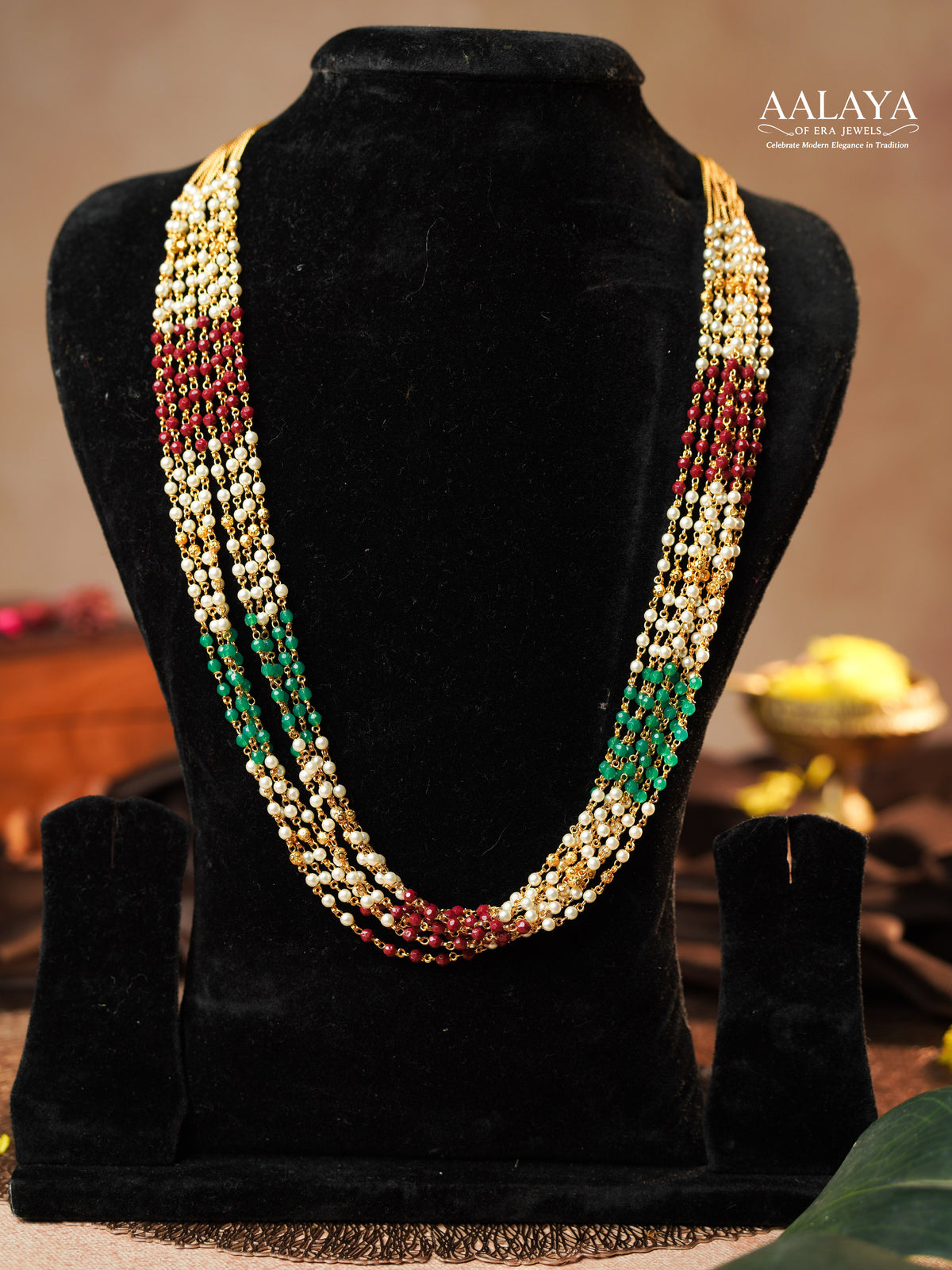 Aalaya Tricolour Pearl Cascade Necklace