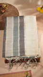 Grey and Beige Kantha Matka Tussar Silk Saree