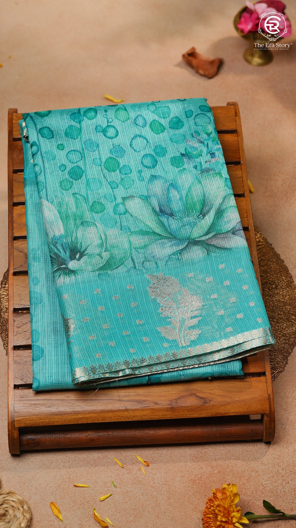 Blue Lotus Floral Kota Doria Saree