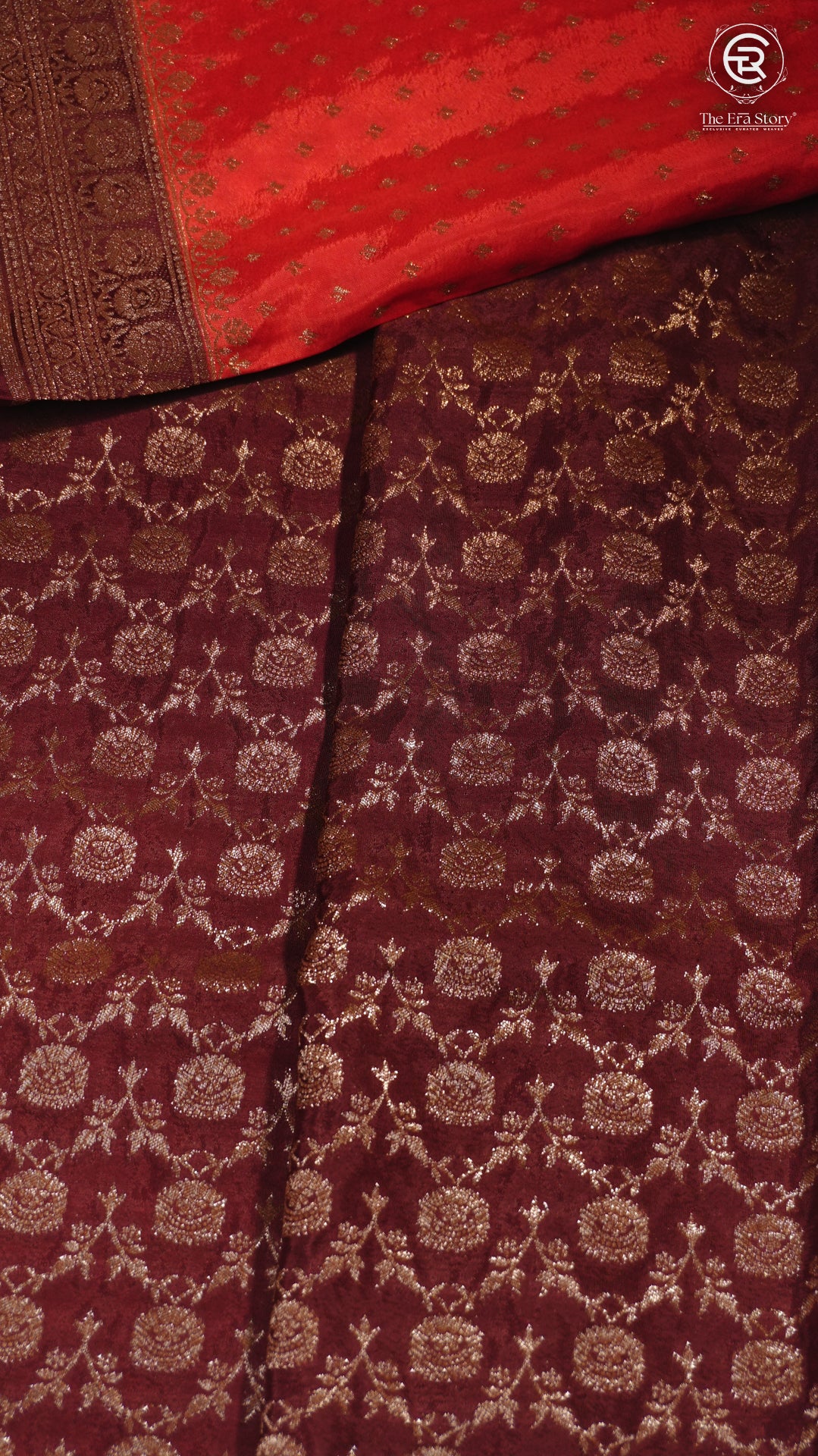 Peach & Brown Pure Crepe Chiffon Banarasi Silk Saree