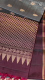 Pigeon Grey and Burgundy Handloom Pure Kanchipuram Silk Saree (Silk Mark Certified)