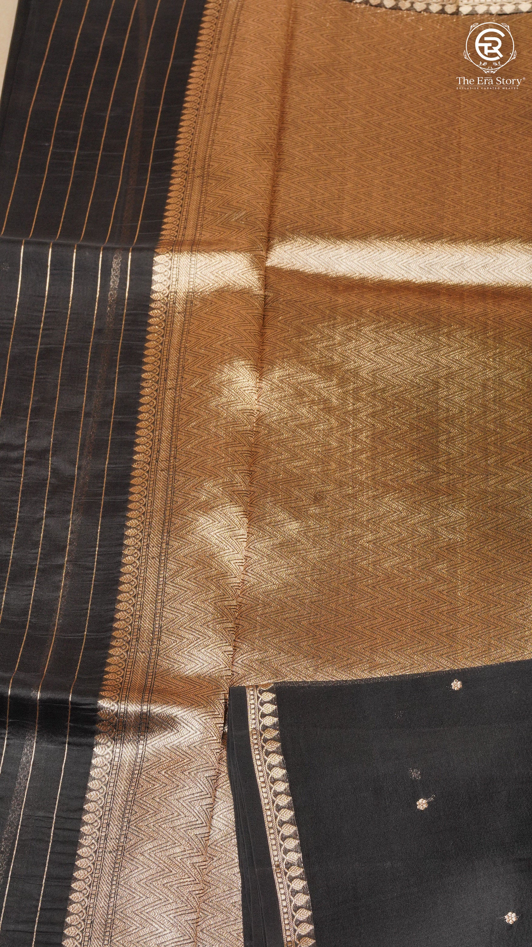 Black & Gold Pure Kora Organza Banarasi Silk Saree