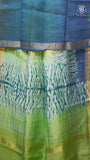 Parrot Green & Blue Ombre Handblocked Pure Maheshwari Cotton Saree