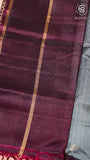 Pigeon Grey and Burgundy Handloom Pure Kanchipuram Silk Saree (Silk Mark Certified)