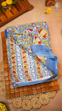 Blue & Red Yellow Floral Handblocked Pure Georgette Saree