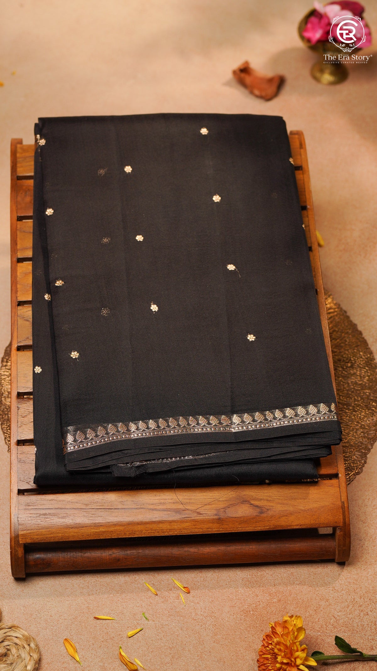 Black & Gold Pure Kora Organza Banarasi Silk Saree