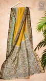 Yellow Green & Black Handblocked Maheshwari Silk Cotton Saree