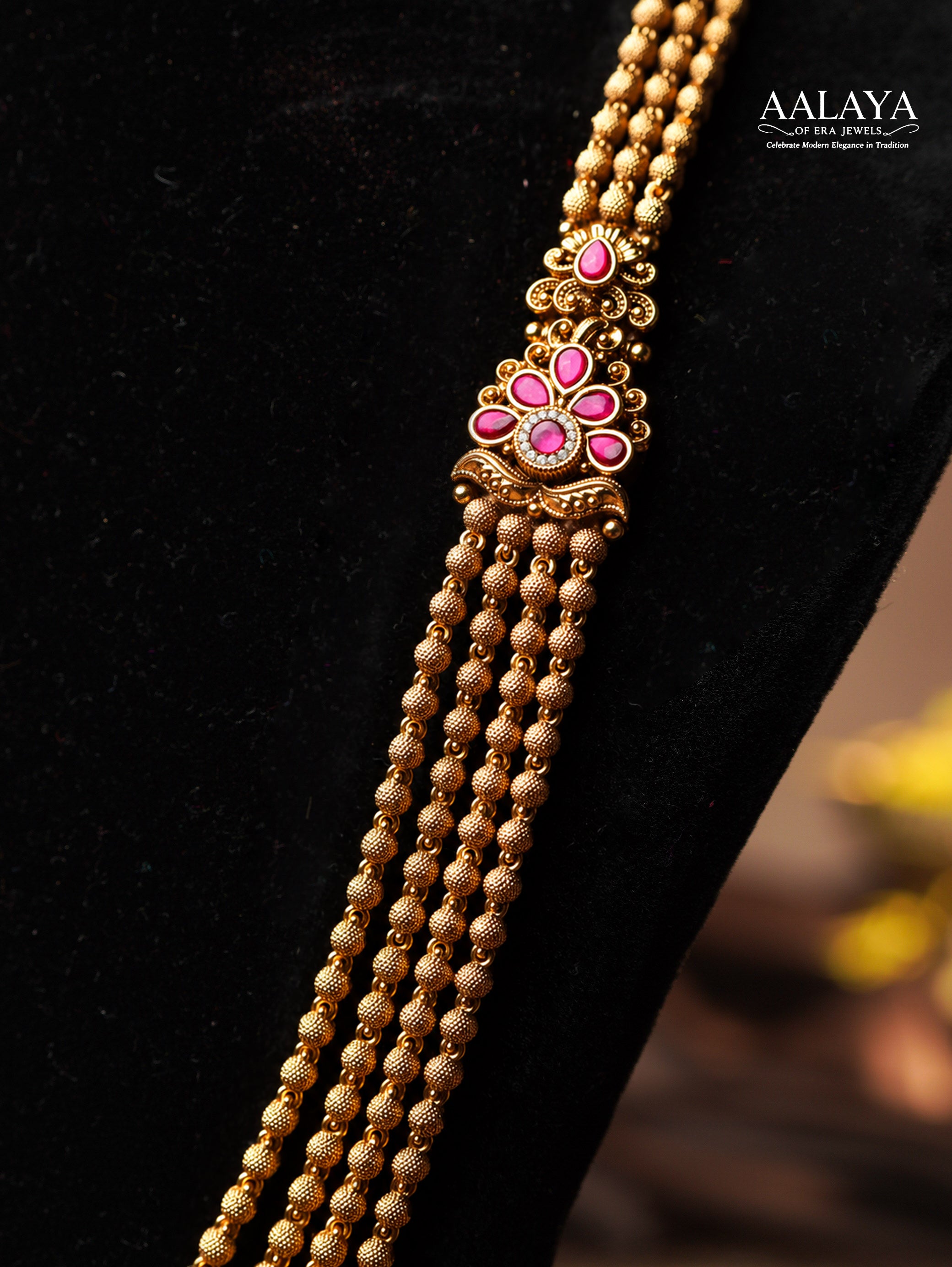 Aalaya Antique Ruby Gold Beaded Heritage Necklace