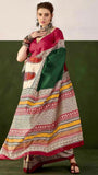 Green and Beige Ajrakh Hand Blocked Pure Cotton Saree