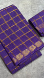 Purple Checkered Peacock Sungadi Pure Cotton Saree
