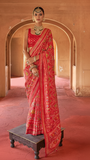 Red Patola Contemporary Banarasi Crepe Silk Saree