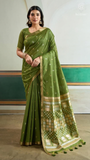 Green Triangle Ikkat Handloom Tussar Silk Saree
