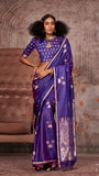 Purple Pichwai Zari Weaving Satin Munga Banarasi Silk Saree