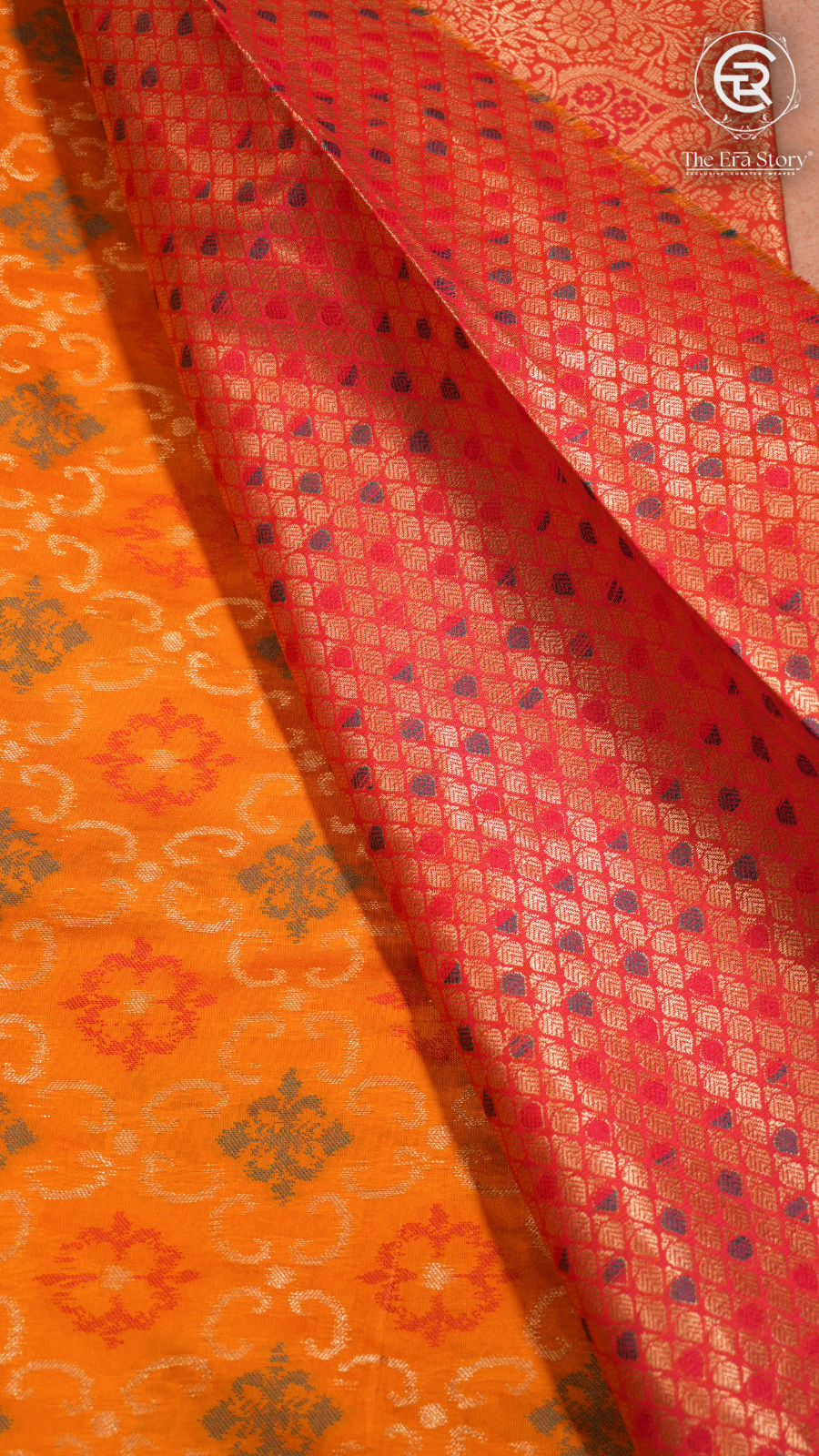 Yellow and Pink Zari Weaved Banarasi Silk Saree