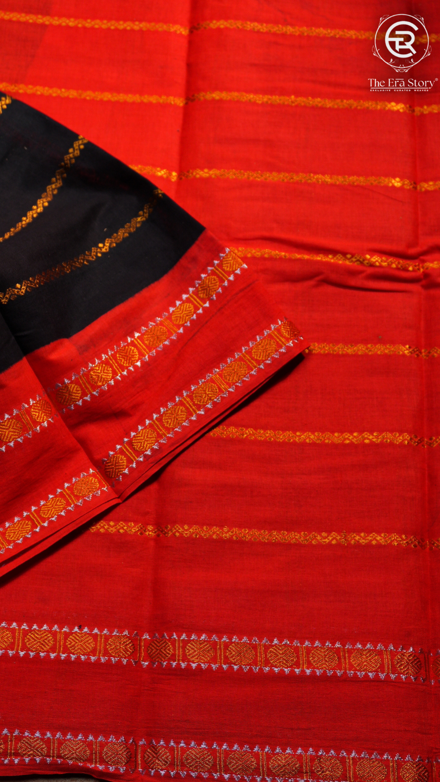Black & Red Handloom Sungadi Pure Cotton Saree