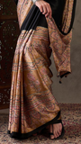 Black and Beige Ajrakh Satin Crepe Silk Saree