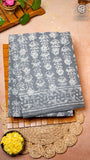 Grey Floral Handblocked Pure Cotton Saree