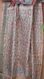 Sage Green & Red Floral Handblocked Pure Maheshwari Cotton Saree