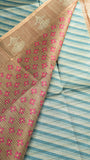 Beige Blue & Brown Diagonal Kantha Matka Tussar Silk Saree
