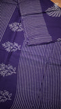 Indigo Blue Floral Contemporary Handblocked Pure Mul Cotton Saree
