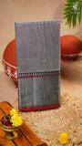 Mauve Grey & Red Silver Checkered Zari Border Handloom Narayanpet Cotton Saree
