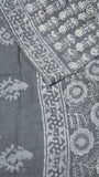 Grey Floral Handblocked Pure Cotton Saree