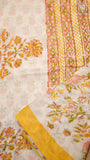 White & Yellow Floral Handblocked Pure Georgette Saree