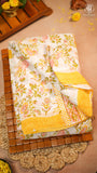 White & Yellow Floral Handblocked Pure Georgette Saree