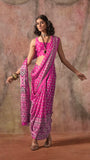 Pink Ajrakh Satin Georgette Silk Saree