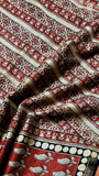 Red & Beige Mango Leaf Handblocked Pure Maheshwari Cotton Sarees