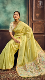 Green & Gold Ikkat Floral Cotton Saree