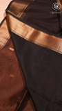 Brown and Black Lotus Butta Handloom Pure Maheshwari Silk Saree