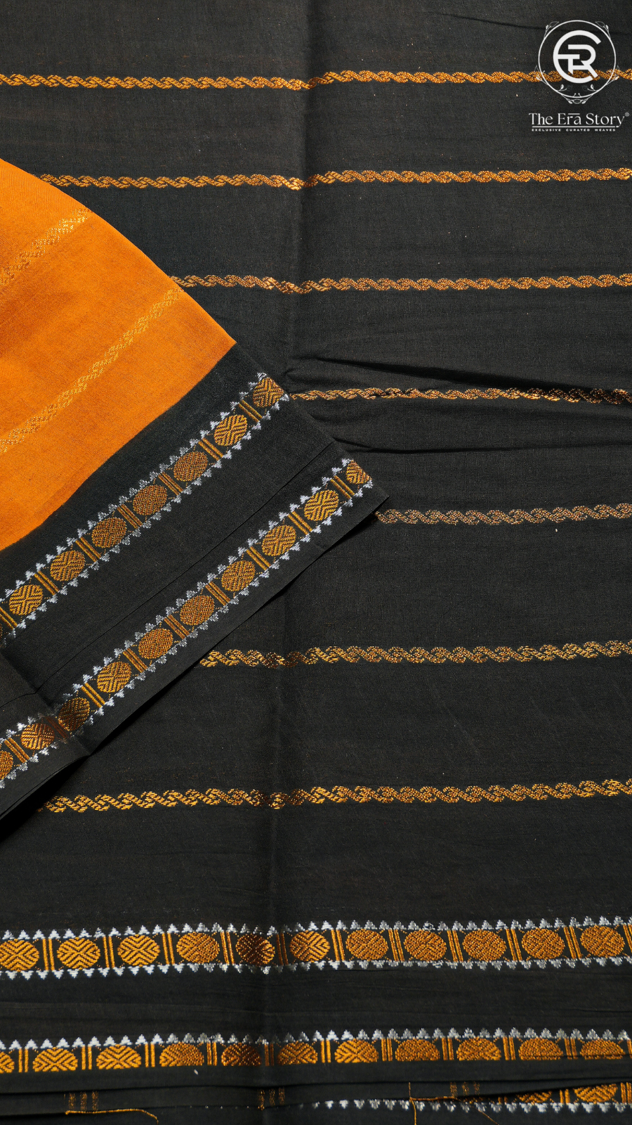 Yellow & Black Handloom Sungadi Pure Cotton Saree