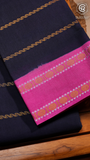 Navy Blue & Pink Handloom Sungadi Pure Cotton Saree