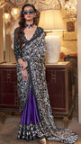 Black and Purple Contemporary Patola Satin Crepe Silk Saree