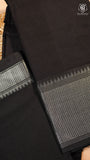 Black Silver Checkered Zari Border Handloom Narayanpet Cotton Saree