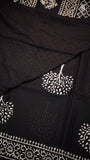 Black White Floral Contemporary Handblocked Pure Mul Cotton Saree