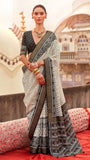 White and Black Ikkat Patola Crepe Banarasi Saree