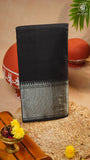 Black Silver Checkered Zari Border Handloom Narayanpet Cotton Saree