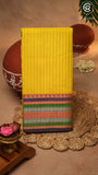 Yellow Line Patterned Temple Border Handloom Narayanpet Cotton Saree