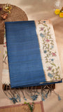 Navy Blue & Beige Floral Border Kantha Matka Tussar Silk Saree