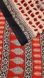 White and Red Elephant Design Handblocked Pure Cotton Saree