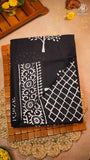 Black White Floral Contemporary Handblocked Pure Mul Cotton Saree