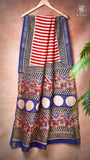 Beige Red & Blue Ajrakh Handblocked Pure Maheshwari Cotton Saree