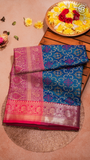 Blue and Pink Zari Weaved Banarasi Silk Saree