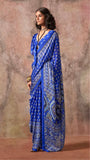 Blue Ajrakh Satin Georgette Silk Saree